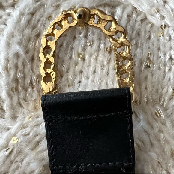 Vintage GORBANI Genuine Leather GOLD CURB CHAIN LOOK Elegant BLACK BELT M - Picture 7 of 16